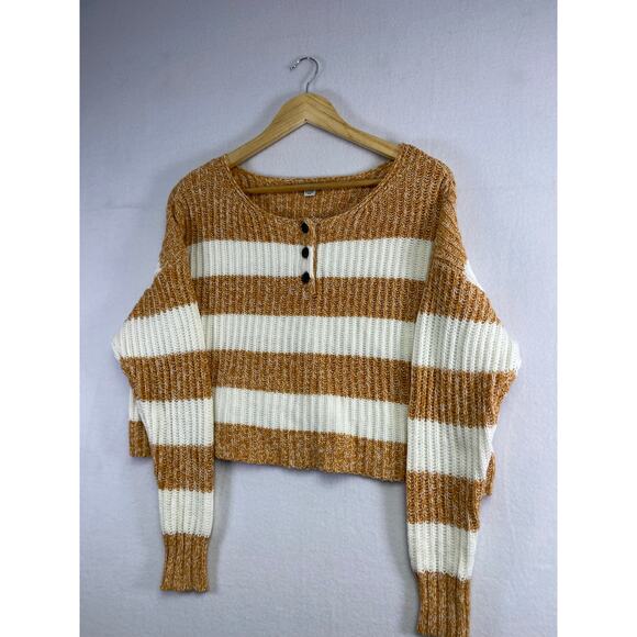 American Eagle Oversize Crop Sweater - Orange & White Striped, XS - Picture 2 of 9